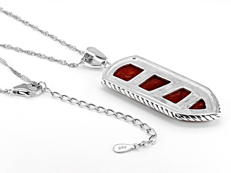 Red Sponge Coral Inlay Sterling Silver Pendant With Chain