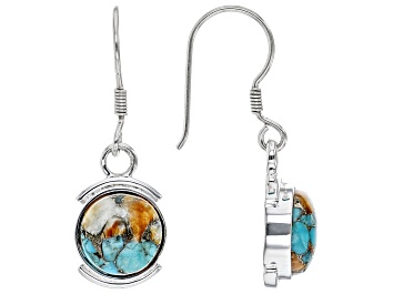 Picture of Orange Spiny Oyster Shell and Blue Turquoise Sterling Silver Dangle Earrings