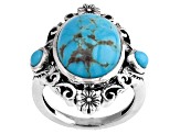 Oval Kingman Turquoise and Round Blue Sleeping Beauty Turquoise Sterling Silver Ring