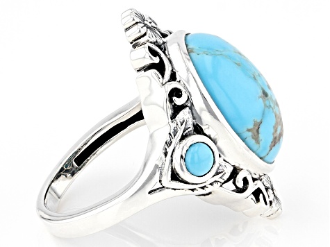 Oval Kingman Turquoise and Round Blue Sleeping Beauty Turquoise Sterling Silver Ring