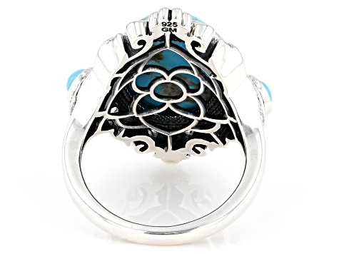 Oval Kingman Turquoise and Round Blue Sleeping Beauty Turquoise Sterling Silver Ring