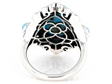 Oval Kingman Turquoise and Round Blue Sleeping Beauty Turquoise Sterling Silver Ring