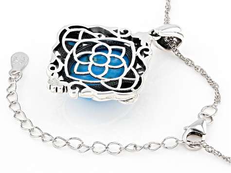 Oval Kingman Turquoise and Round Blue Sleeping Beauty Turquoise Sterling Silver Pendant With Chain