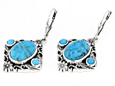 Oval Kingman Turquoise and Round Blue Sleeping Beauty Turquoise Sterling Silver Earrings