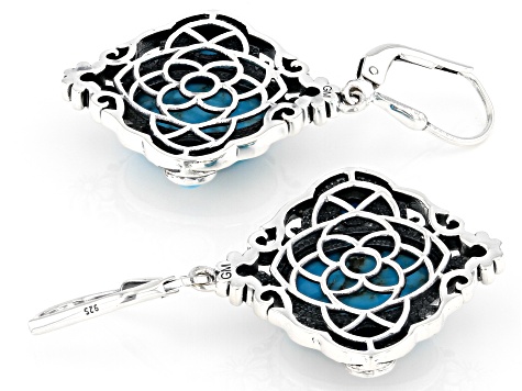 Oval Kingman Turquoise and Round Blue Sleeping Beauty Turquoise Sterling Silver Earrings