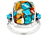 Blended Orange Spiny Oyster With Blue Turquoise and Sleeping Beauty Turquoise Silver Ring