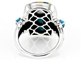 Blended Orange Spiny Oyster With Blue Turquoise and Sleeping Beauty Turquoise Silver Ring
