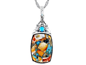 Blended Orange Spiny Oyster & Composite Turquoise With Blue Sleeping Beauty Turquoise Silver Pendant