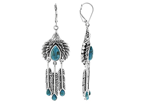Blue Turquoise Sterling Silver Eagle Feather Earrings - SWE3523 | JTV.com