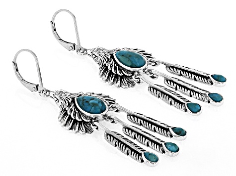 Blue Turquoise Sterling Silver Eagle Feather Earrings