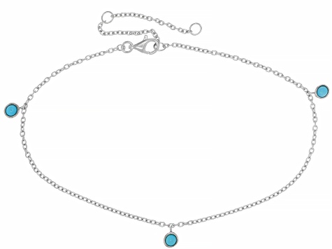 Blue Sleeping Beauty Turquoise Rhodium Over Sterling Silver Anklet