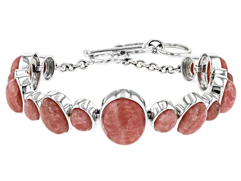 Pink Rhodochrosite Rhodium Over Sterling Silver Bracelet