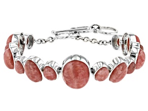 Pink Rhodochrosite Rhodium Over Sterling Silver Bracelet