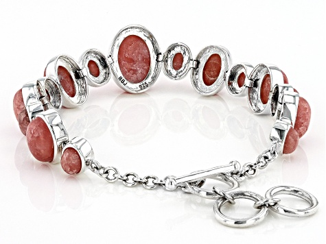 Pink Rhodochrosite Rhodium Over Sterling Silver Bracelet