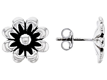 Picture of Rhodium Over Sterling Silver Flower Stud Earrings