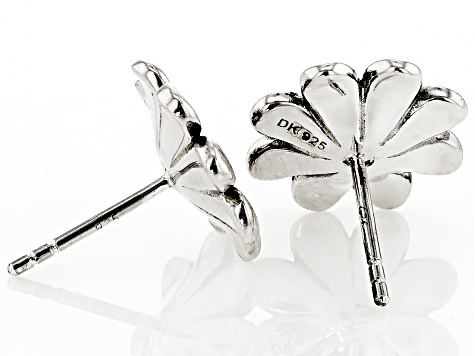 Rhodium Over Sterling Silver Flower Stud Earrings