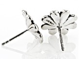 Rhodium Over Sterling Silver Flower Stud Earrings