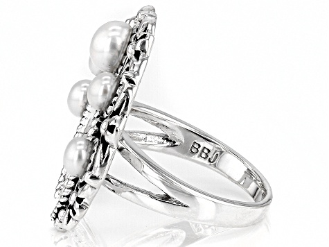 Cultured Freshwater Pearl Rhodium Over Sterling Silver Ring