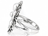 Cultured Freshwater Pearl Rhodium Over Sterling Silver Ring