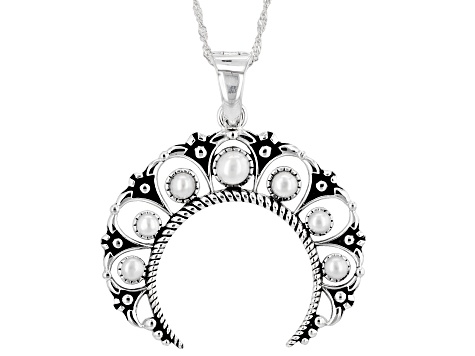 Cultured Freshwater Pearl Rhodium Over Sterling Silver Enhancer With Chain