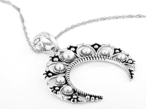 Cultured Freshwater Pearl Rhodium Over Sterling Silver Enhancer With Chain