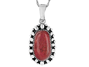 Red Sponge Coral Rhodium Over Sterling Silver Enhancer With Chain