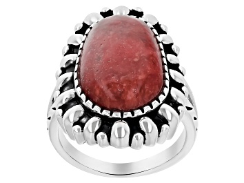 Picture of Red Sponge Coral Rhodium Over Sterling Silver Ring