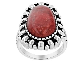 Red Sponge Coral Rhodium Over Sterling Silver Ring