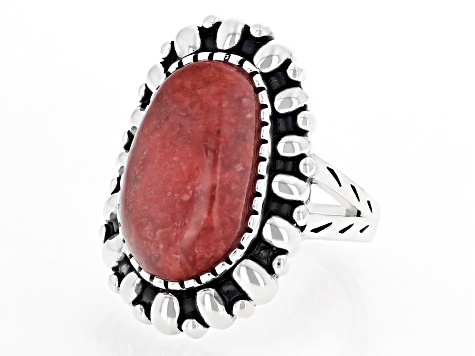 Red Sponge Coral Rhodium Over Sterling Silver Ring - SWE3538 | JTV.com