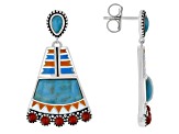 2.5mm Red Sponge Coral with Blue Turquoise and Multi Color Enamel Rhodium Over Silver Earrings