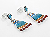 2.5mm Red Sponge Coral with Blue Turquoise and Multi Color Enamel Rhodium Over Silver Earrings