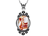 Orange Spiny Oyster Shell Rhodium Over Sterling Silver Pendant With Chain