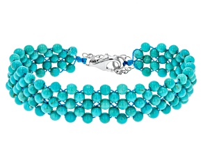 Blue Sleeping Beauty Turquoise Rhodium Over Sterling Silver Beaded Bracelet