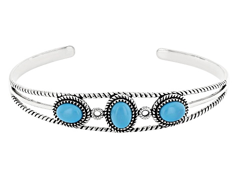 Blue Sleeping Beauty Turquoise Rhodium Over Sterling Bangle