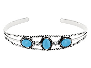 Blue Sleeping Beauty Turquoise Rhodium Over Sterling Bangle