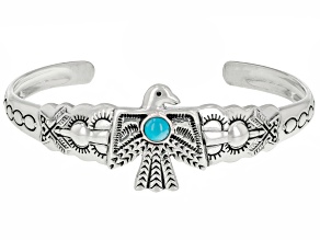 Sleeping Beauty Turquoise Rhodium Over Silver Thunderbird Cuff Bracelet