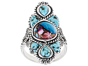 Blended Purple Spiny Oyster Shell With Turquoise Rhodium Over Sterling Silver Ring
