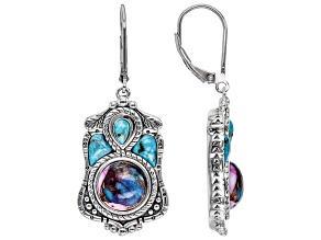 Blended Purple Spiny Oyster Shell and Turquoise Rhodium Over Sterling Silver Earrings