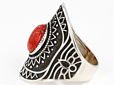 Sponge Coral Rhodium Over Sterling Silver Ring