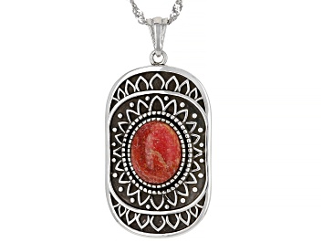 Picture of Red Sponge Coral Rhodium Over Sterling Silver Pendant With Chain
