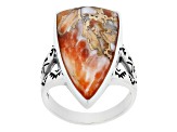 Orange Spiny Oyster Shell Rhodium Over Sterling Silver Arrowhead Ring