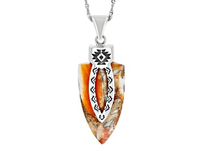 Orange Spiny Oyster Rhodium Over Sterling Silver Arrowhead Enhancer with 18" Singapore Chain