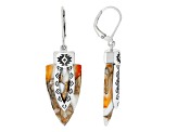 Orange Spiny Oyster Shell Rhodium Over Sterling Silver Arrowhead Earrings