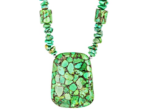 Green Turquoise Rhodium Over Silver Necklace