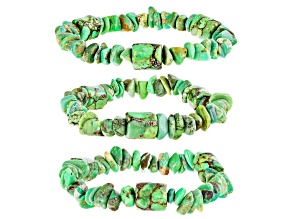 Multi-Shaped Green Turquoise Set of 3 Stretch Bracelets