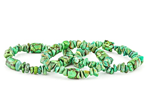 Multi-Shaped Green Turquoise Set of 3 Stretch Bracelets