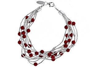 Red Coral Sterling Silver Multi-Strand Bracelet