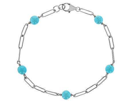 Sleeping Beauty Turquoise Rhodium Over Sterling Silver Bracelet