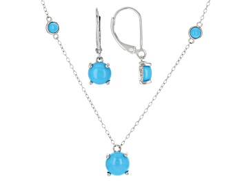Picture of Sleeping Beauty Turquoise Rhodium Over Sterling  Silver Necklace And Earring Set, 3.5mm, 7mm, 8mm