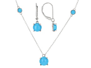 Sleeping Beauty Turquoise Rhodium Over Sterling  Silver Necklace And Earring Set